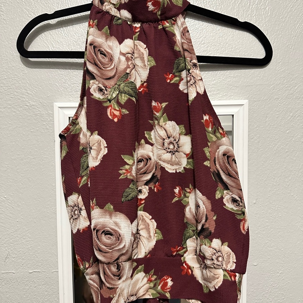 Burgundy Women’s Floral Halter Crop Top